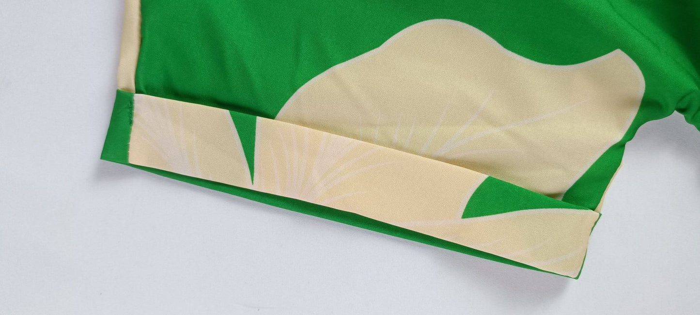 Robe Longue Élegante Imprimée à Taille Haute – Manches Courtes