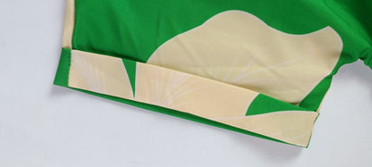 Robe Longue Élegante Imprimée à Taille Haute – Manches Courtes