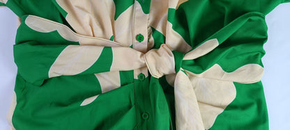 Robe Longue Élegante Imprimée à Taille Haute – Manches Courtes