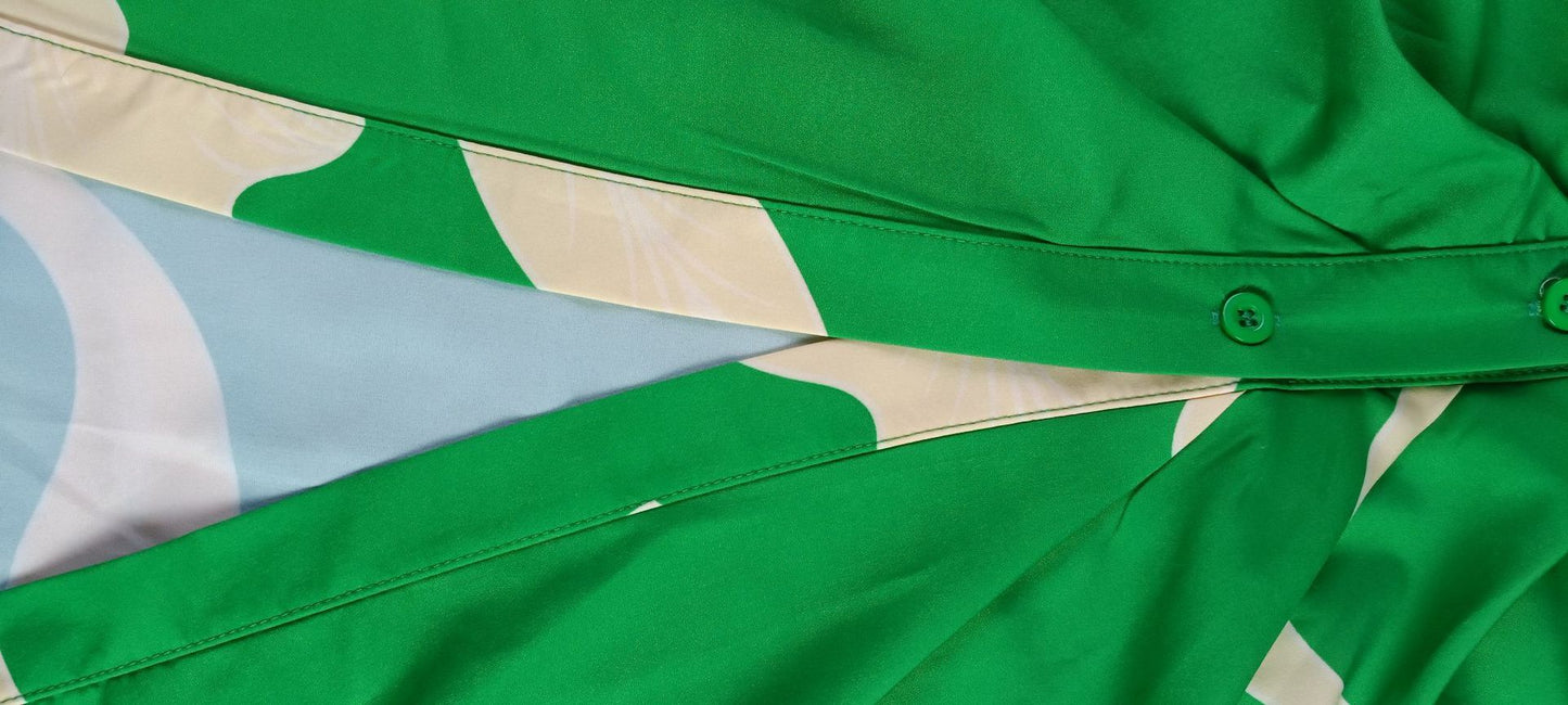 Robe Longue Élegante Imprimée à Taille Haute – Manches Courtes